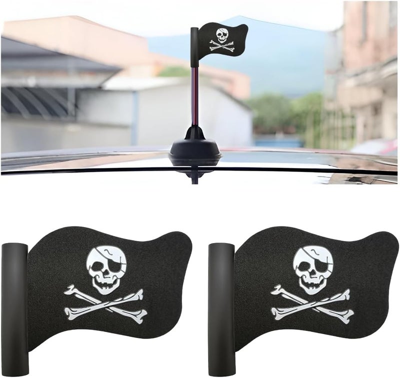 FSTURIOS 2 PCS Pirate Flag Car Antenna Topper, Skull Crossbones Creepy Automotive Antenna Decoration, Cool Pirate Flag Skeleton Auto Aearial Ball for Car Truck SUV Antennas - Image 1